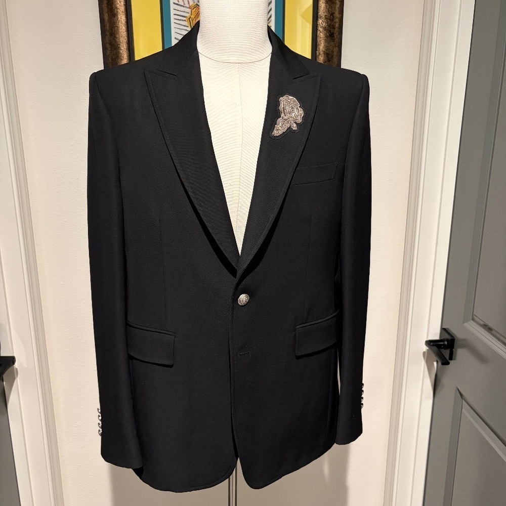 Burberry Mens Sport Coat with embroidered and embellished lapel Black Size 44